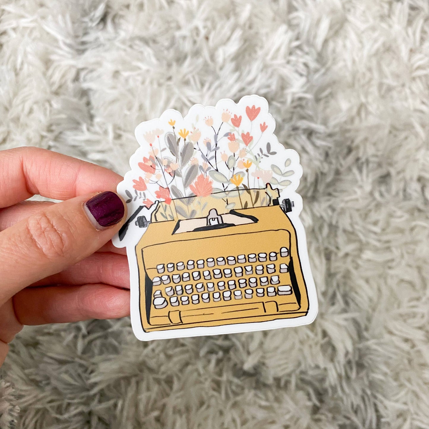 Typewriter & Flowers Vinyl Sticker