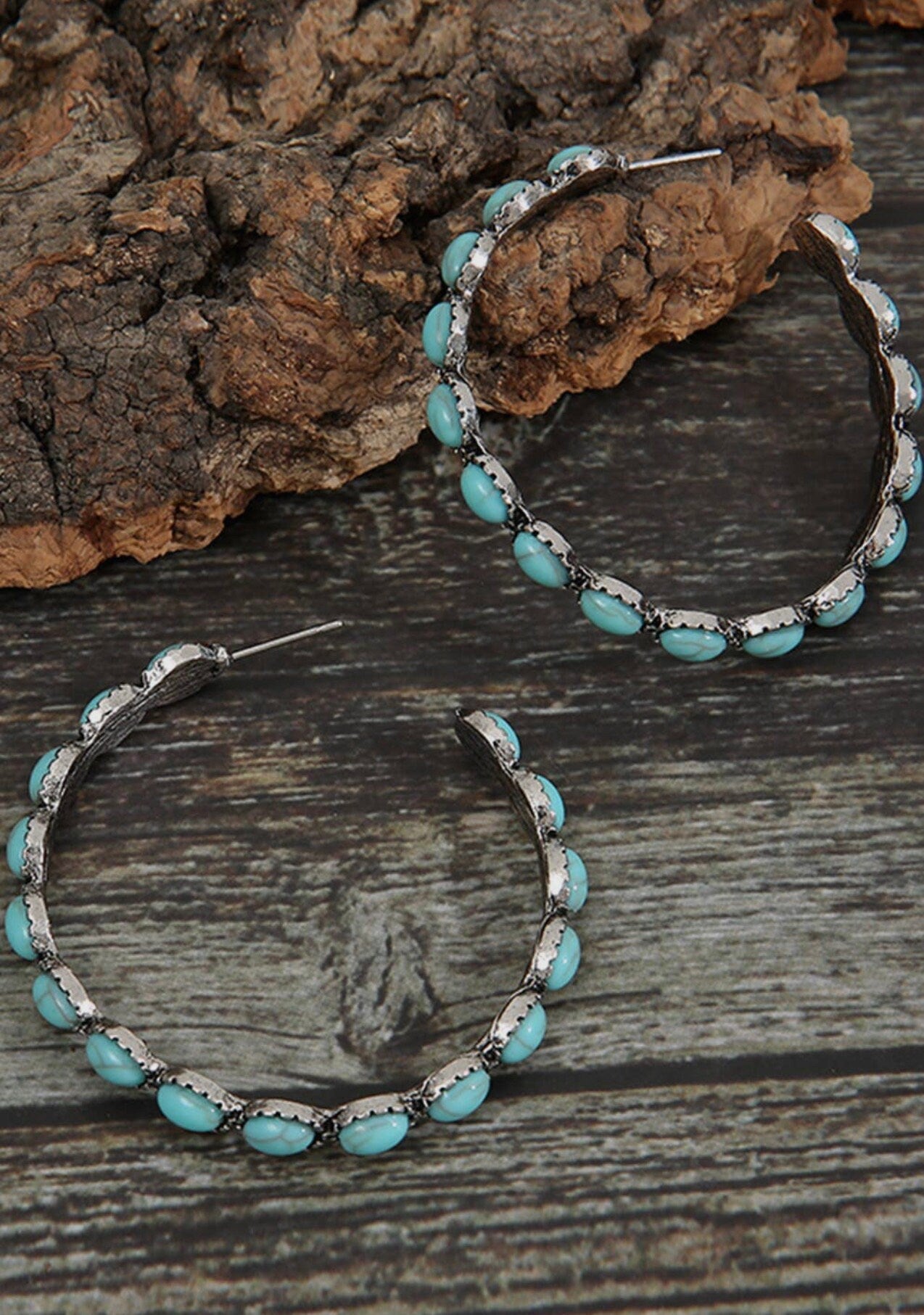 Turquoise Hoop Western Earring