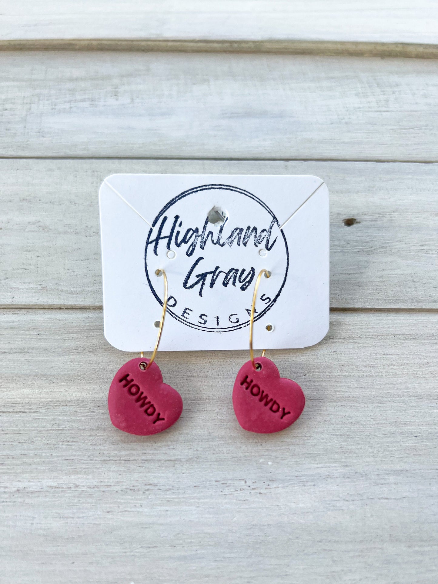 Heart with Howdy Stamp Dangle Clay Earrings | Clay Earrings | Heart Earrings
