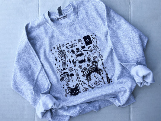 Halloween Doodle Crewneck, Halloween, Doodle Sweatshirt, Loose Fit, Oversized, Fall Sweatshirt, Halloween Crewneck