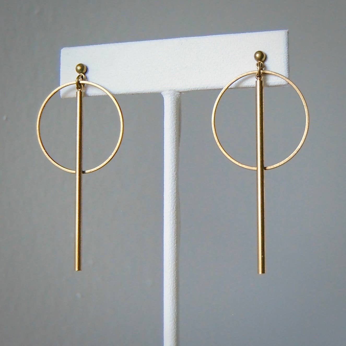 Circle and Bar Earrings | Dainty Earrings | Circle and Line Earrings | Boho Earrings | Geometric brass earrings