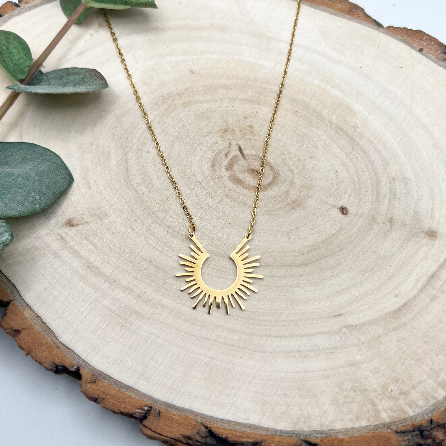 Starburst Gold Sun Necklace | Rising Sun Necklace | Gold Charm Necklace | Gold Necklace for Women | Gold Layering Necklace