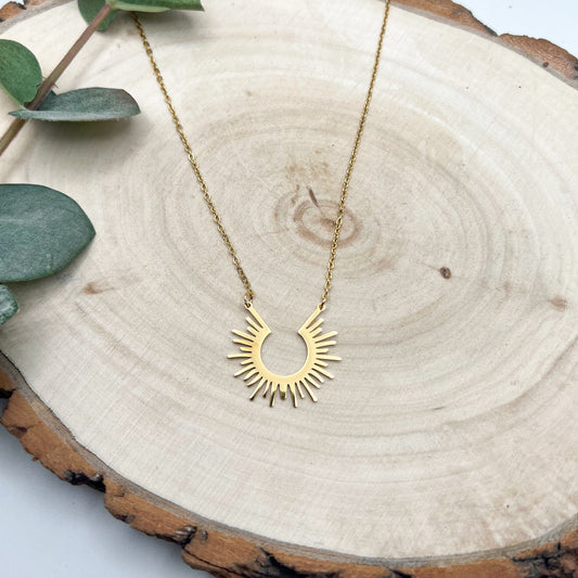 Starburst Gold Sun Necklace | Rising Sun Necklace | Gold Charm Necklace | Gold Necklace for Women | Gold Layering Necklace