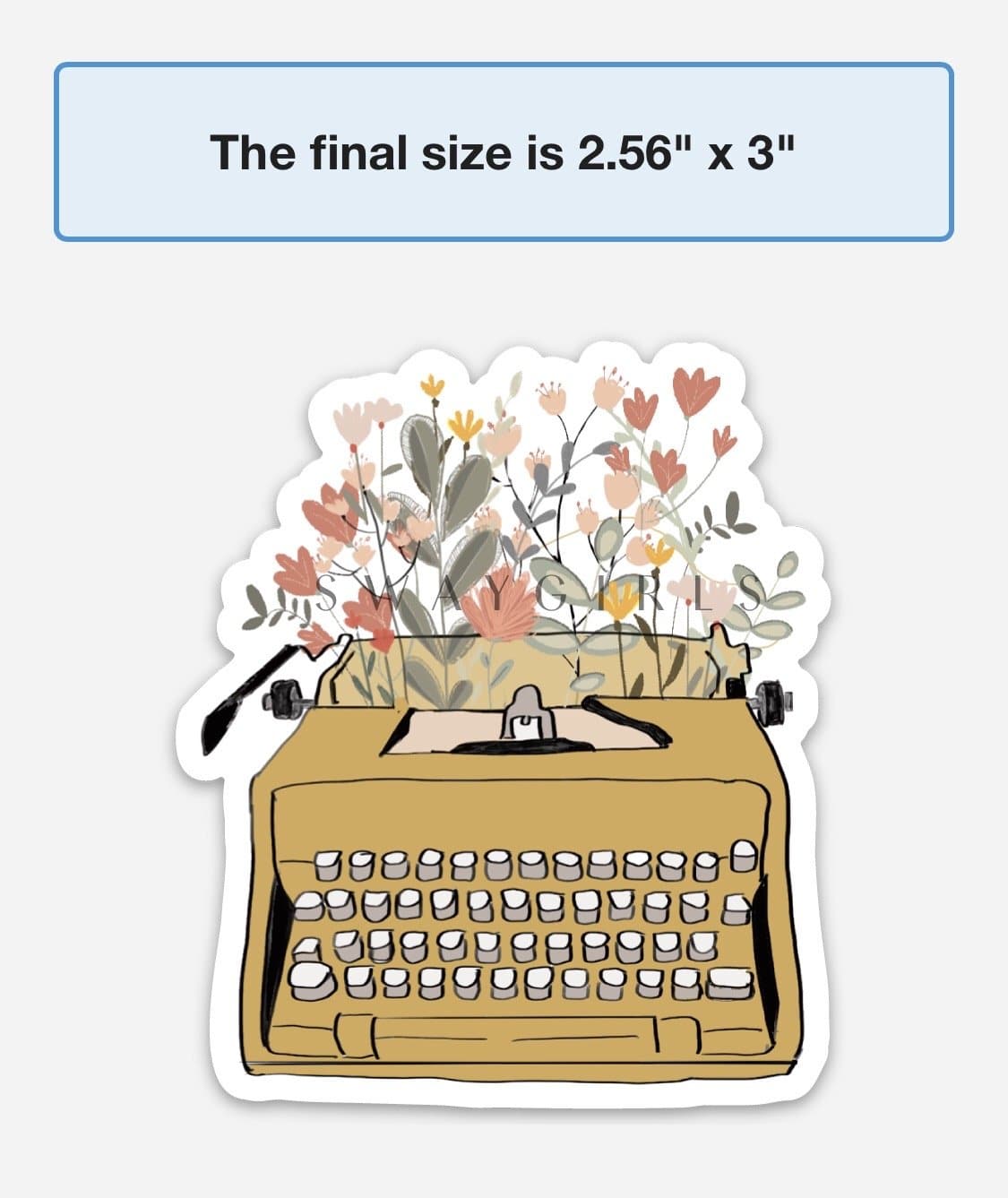 Typewriter & Flowers Vinyl Sticker