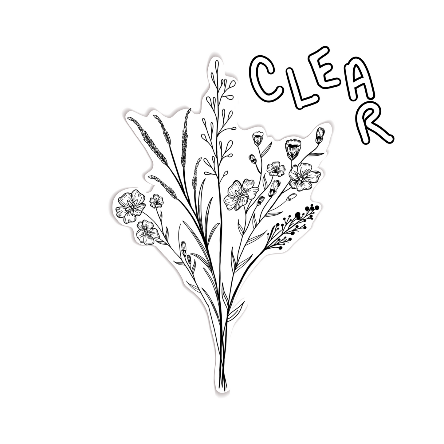CLEAR Black Wildflower Vinyl Stickers