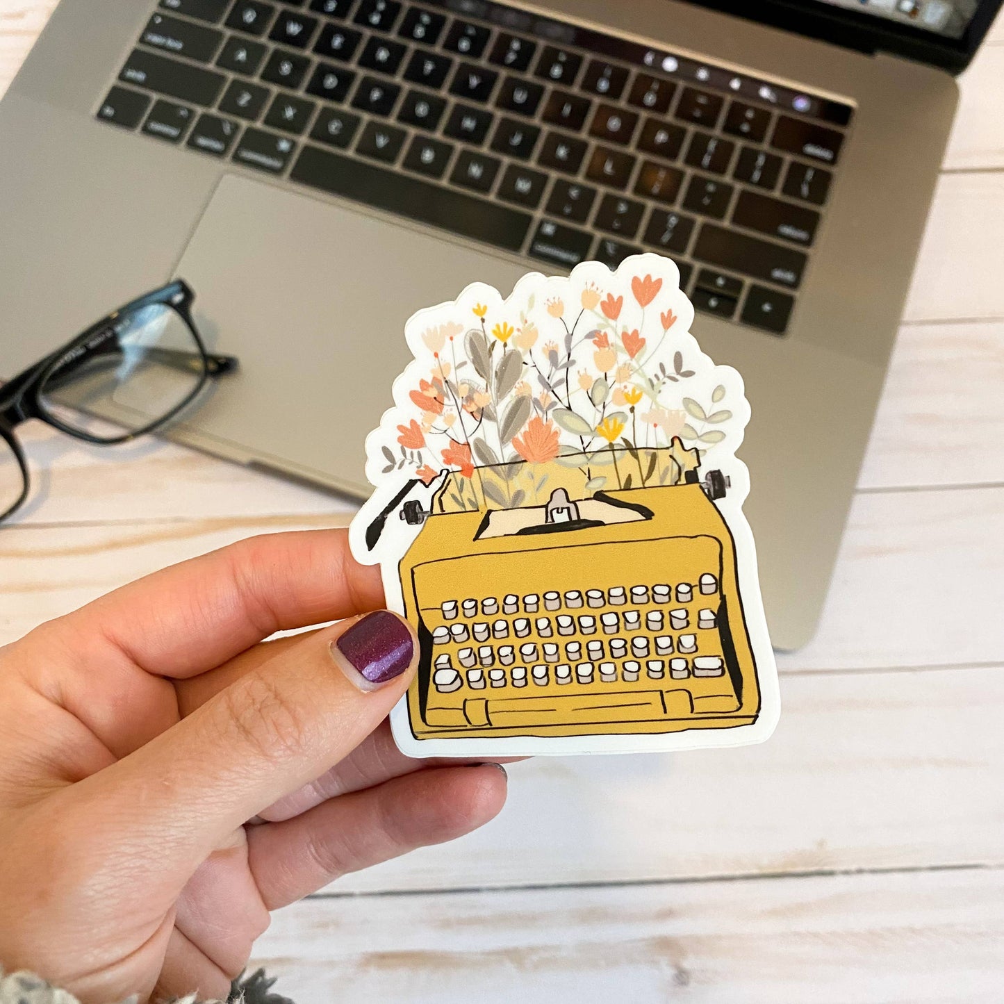 Typewriter & Flowers Vinyl Sticker