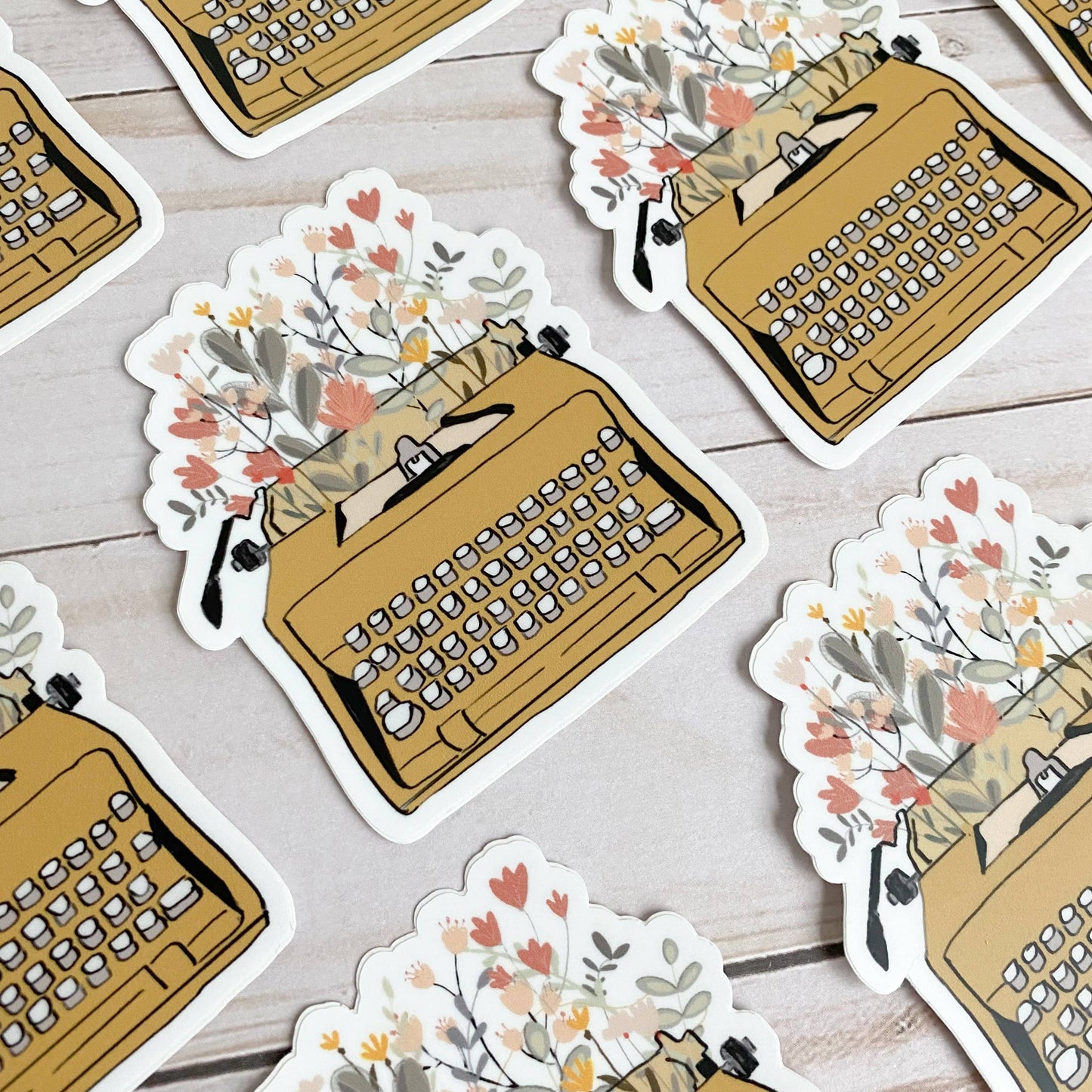 Typewriter & Flowers Vinyl Sticker