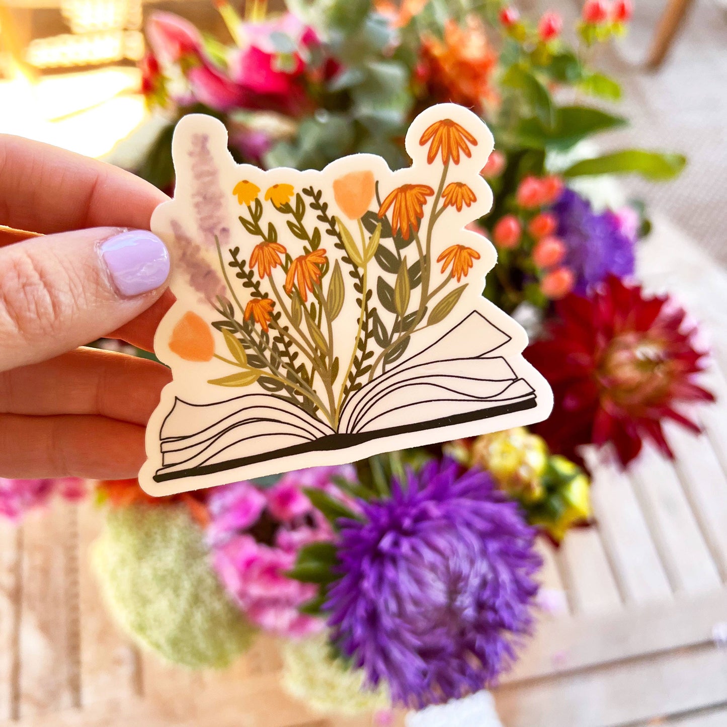 Book sticker | Love to read decal | Book & flowers