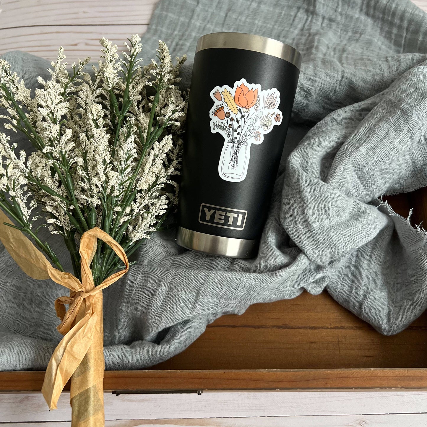 Mason Jar Floral Bouquet Vinyl Sticker