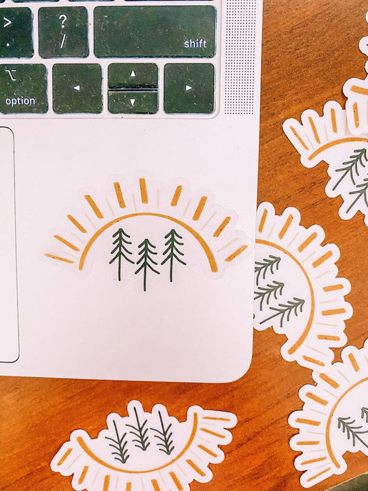 Clear Pine Tree Sun Vinyl Stickers