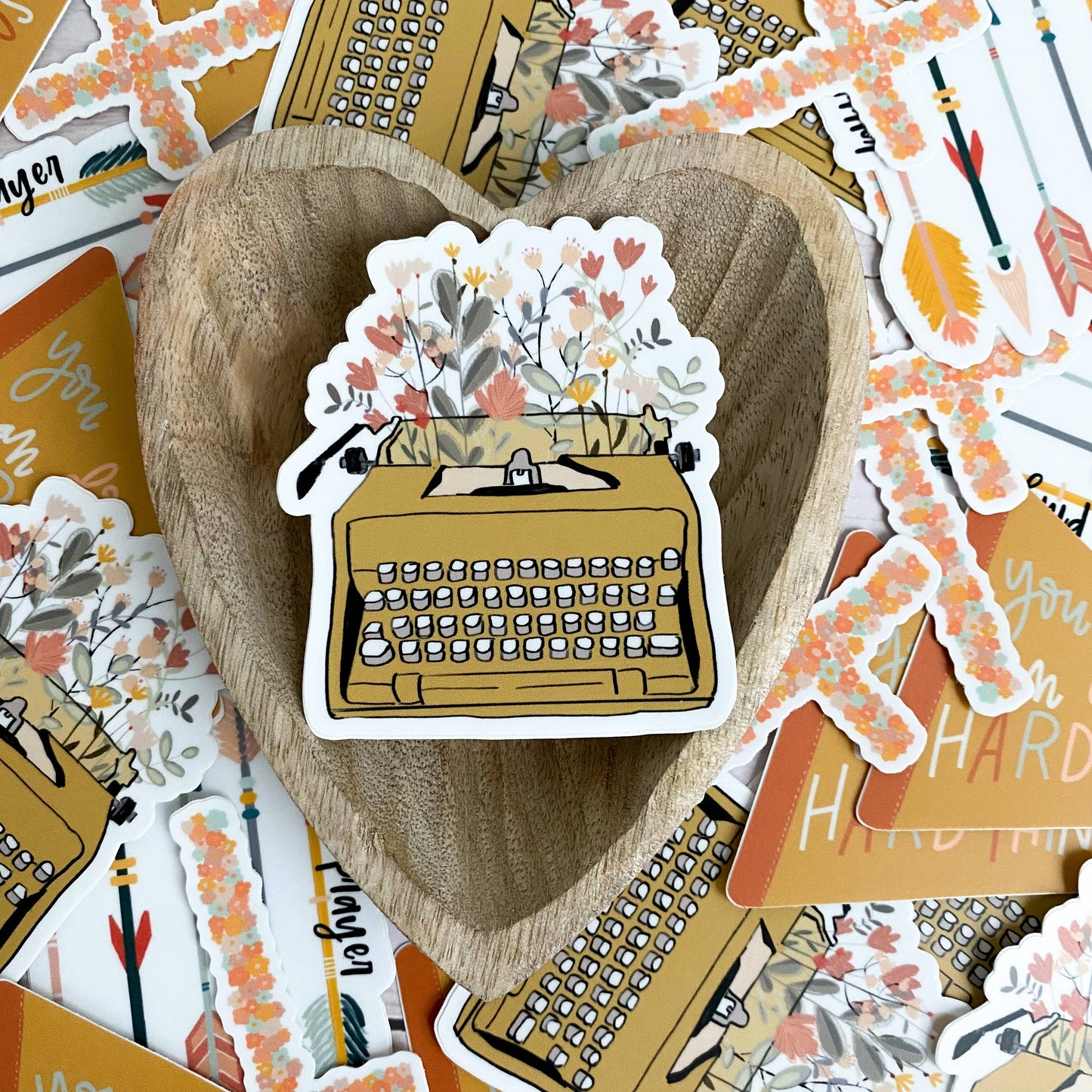 Typewriter & Flowers Vinyl Sticker