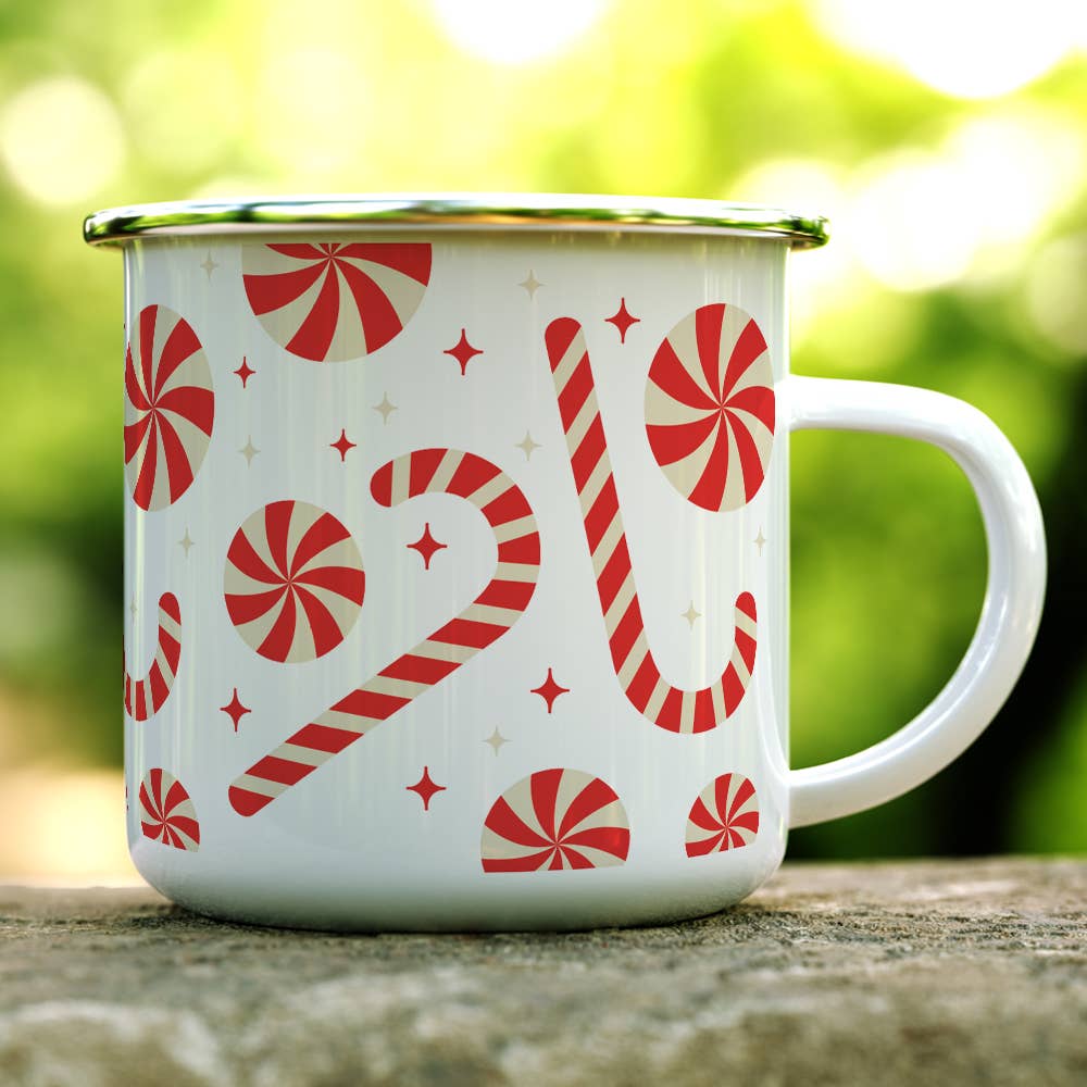 16oz Candy Cane Camping Mug