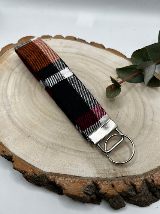 Burgandy & White Flannel Keychain Wristlet