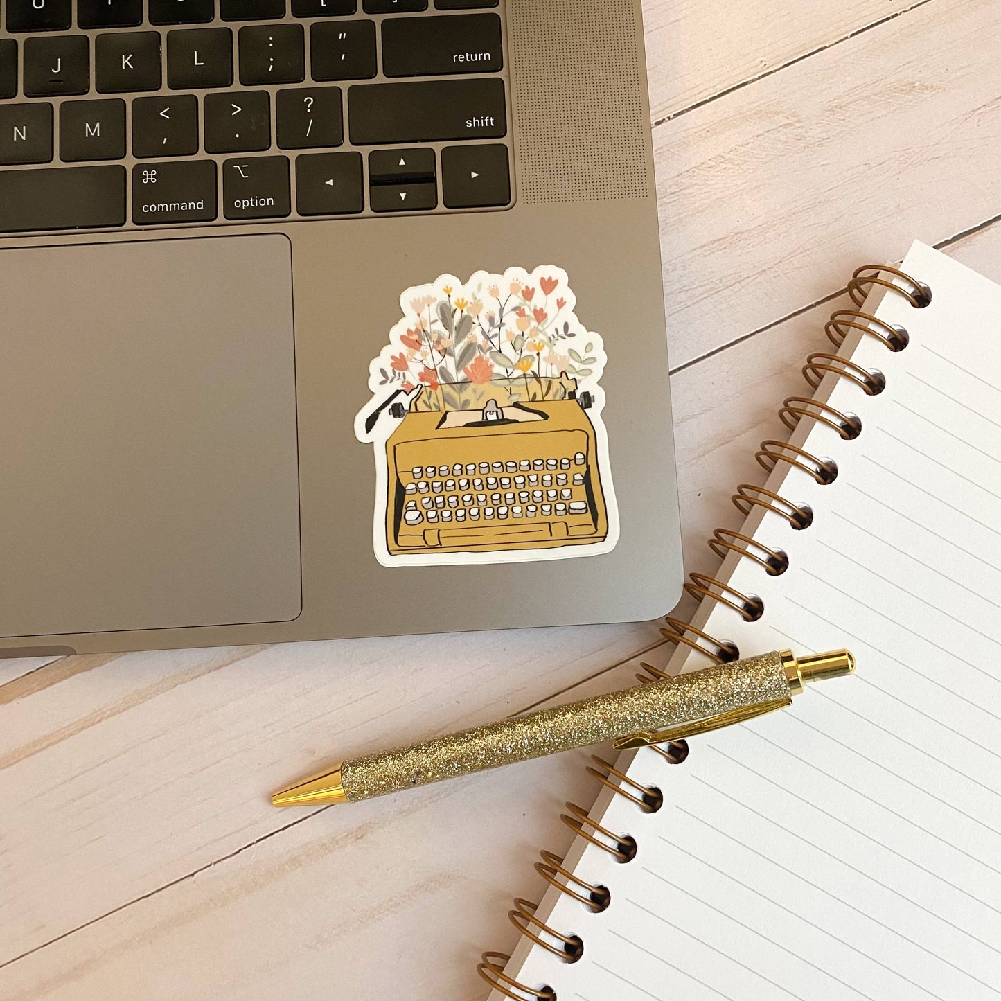 Typewriter & Flowers Vinyl Sticker