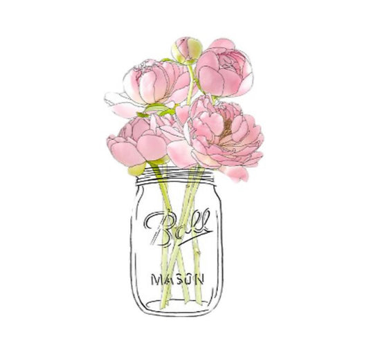 Peony Mason Jar Sticker