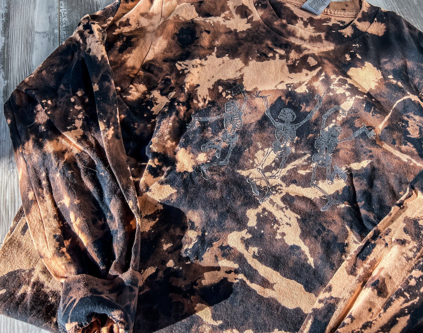 SECOND CHANCE:  Dancing Skelly Reverse Dye Long Sleeve - Small