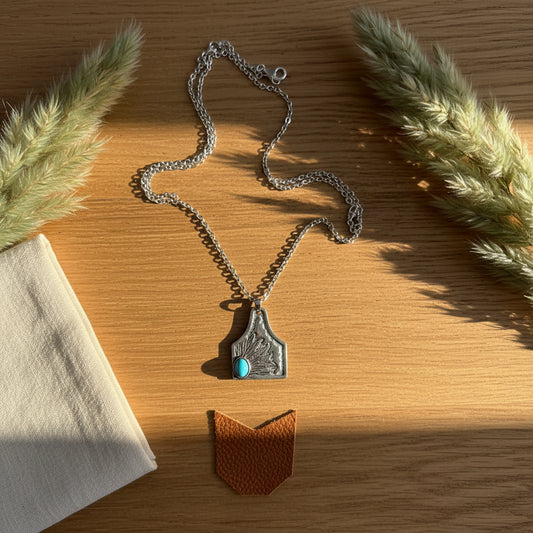 Turquoise Cow Tag Necklace