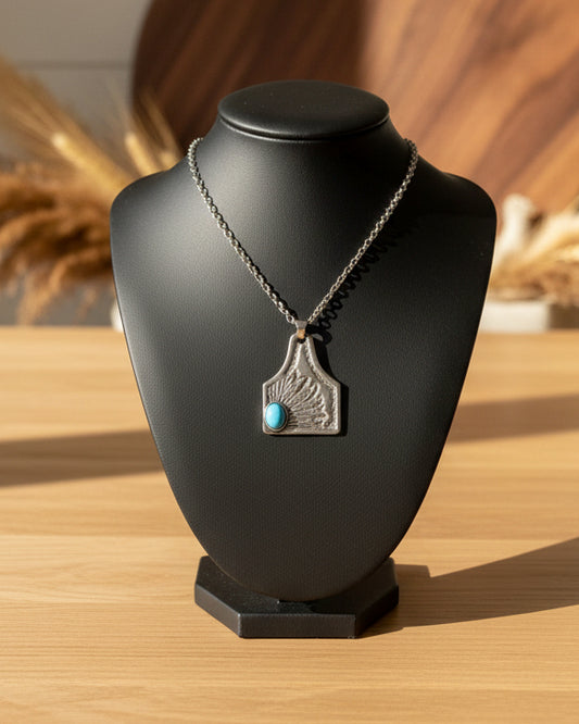 Turquoise Cow Tag Necklace
