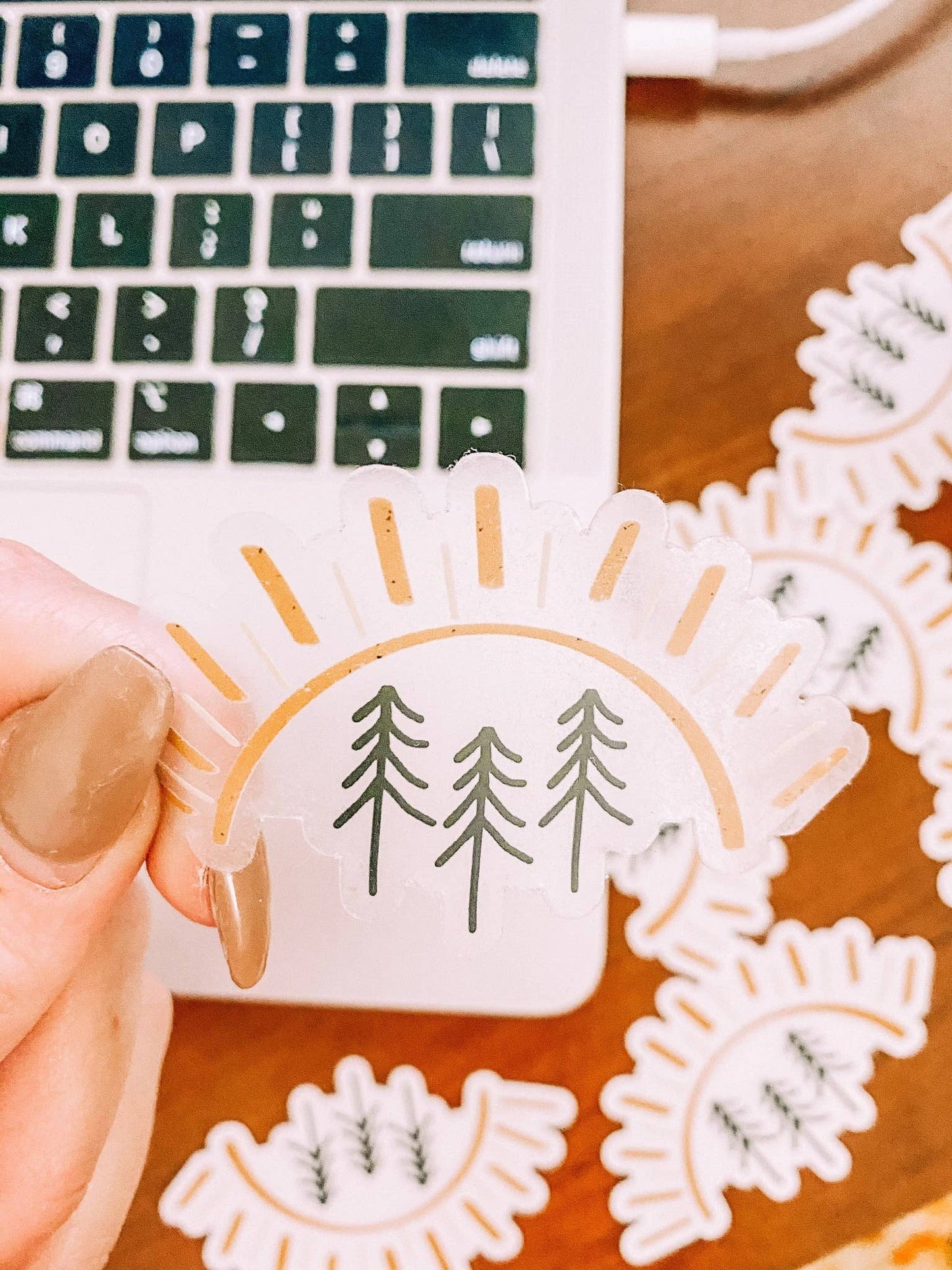 Clear Pine Tree Sun Vinyl Stickers