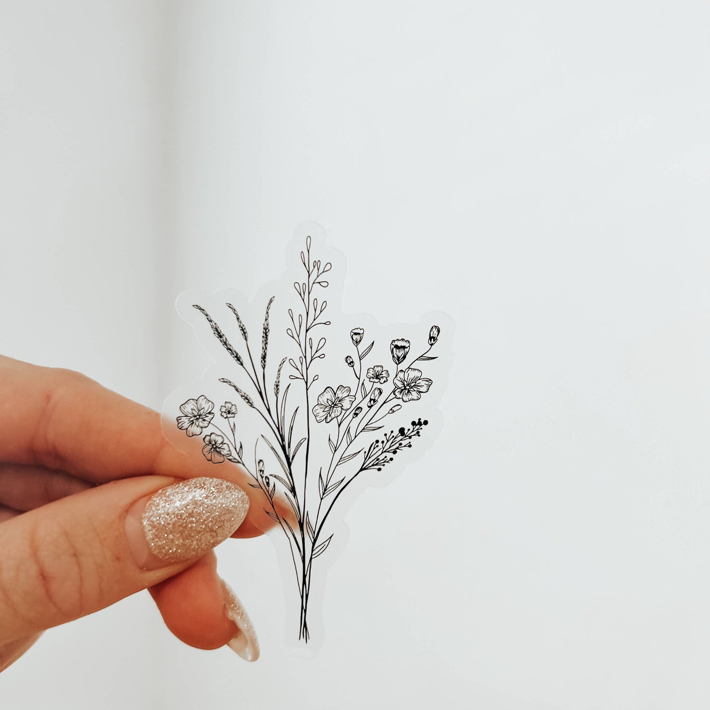 CLEAR Black Wildflower Vinyl Stickers