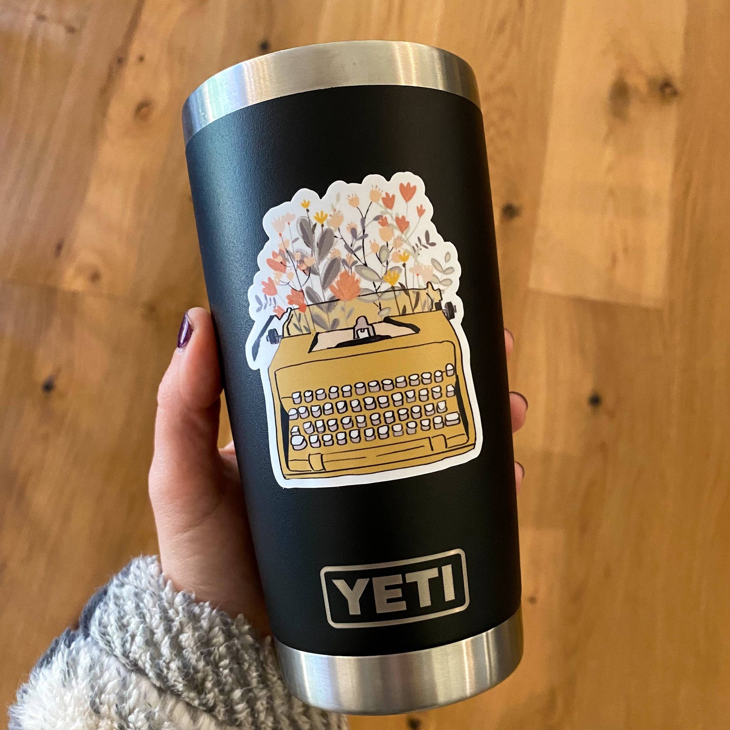 Typewriter & Flowers Vinyl Sticker