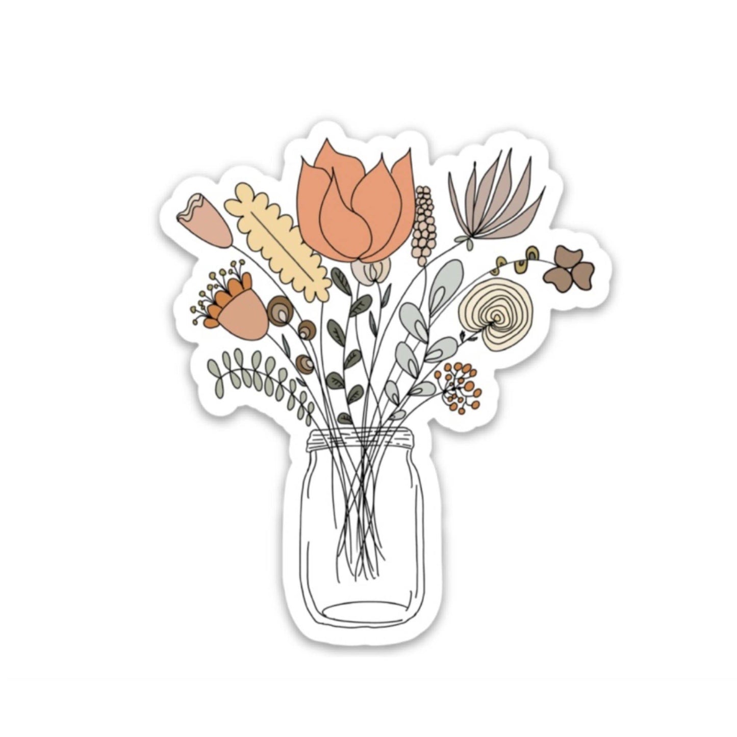 Mason Jar Floral Bouquet Vinyl Sticker