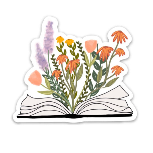 Book sticker | Love to read decal | Book & flowers