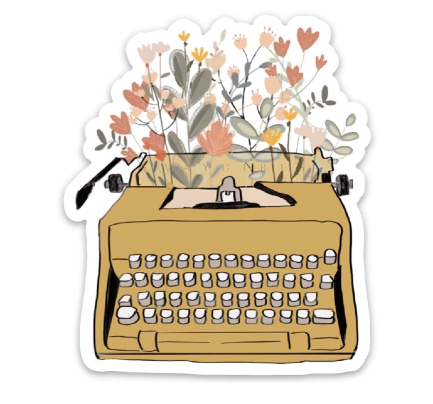 Typewriter & Flowers Vinyl Sticker