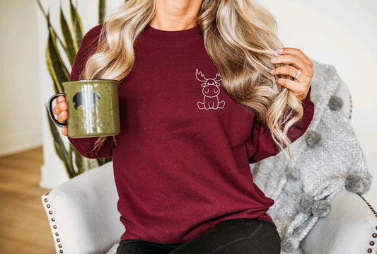 Reindeer Pocket Long Sleeve, Christmas Sweater, Christmas gift, Long Sleeve, Sweatshirt, Oversized, Loose Fit, merry christmas