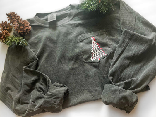 Christmas Tree Pocket Long Sleeve, Comfort Colors Long Sleeve, Christmas Tree, Oversized, Loose Fit, Christmas Tree Gift