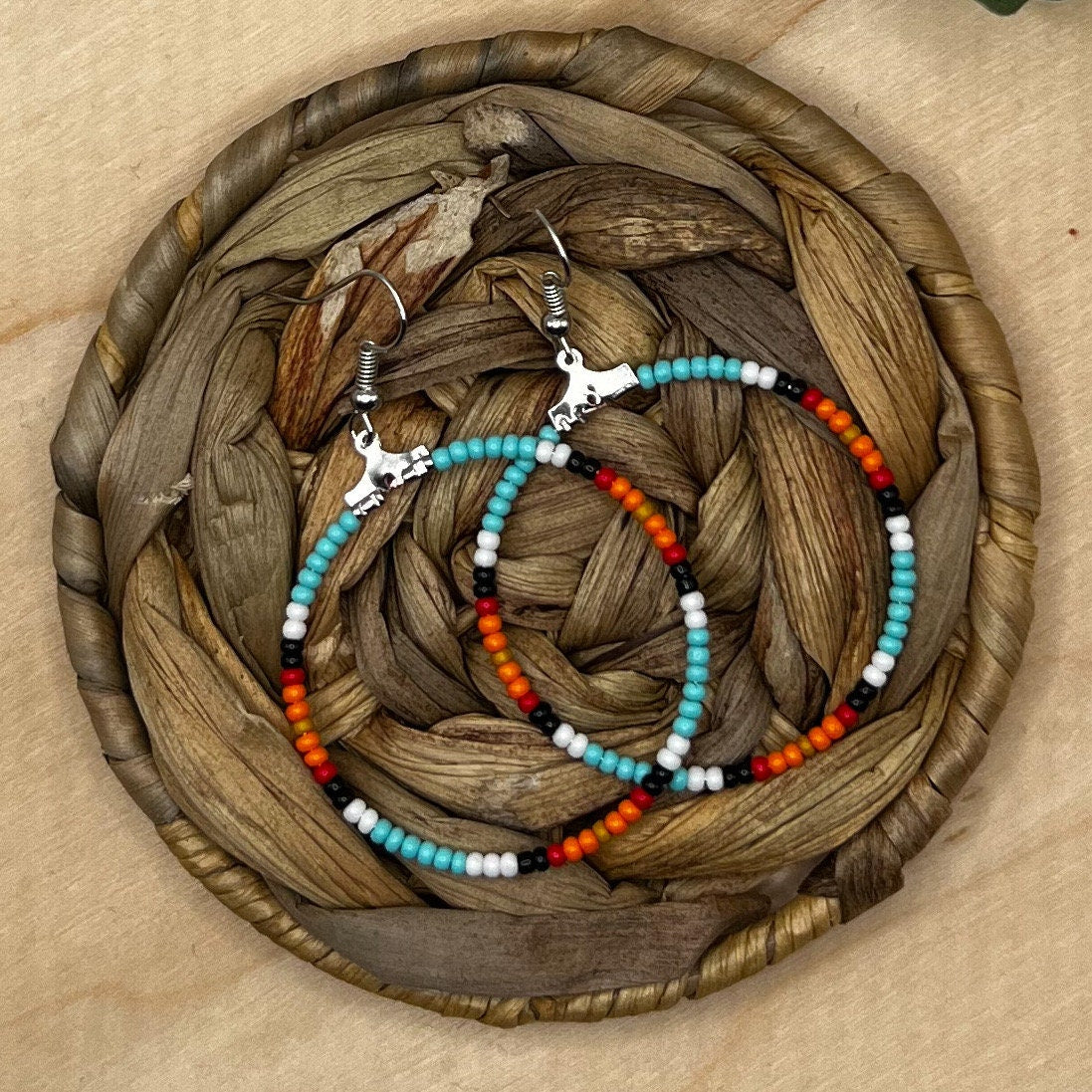 Turquoise Western Seed Bead Hoop Earrings | Western Jewelry | Western Earrings | Boho Earrings