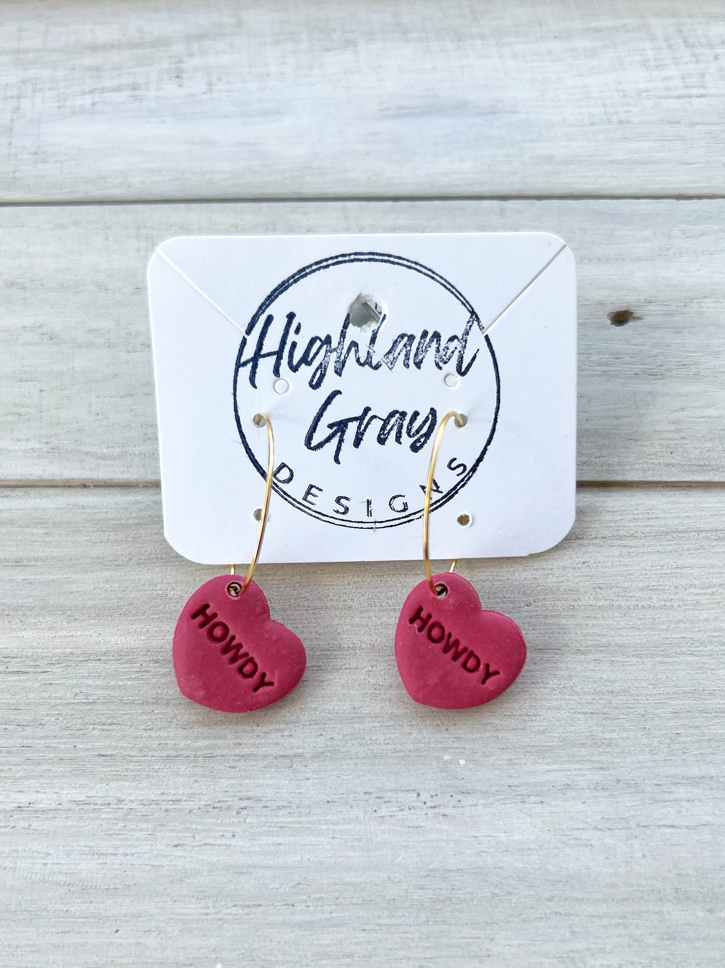 Heart with Howdy Stamp Dangle Clay Earrings | Clay Earrings | Heart Earrings