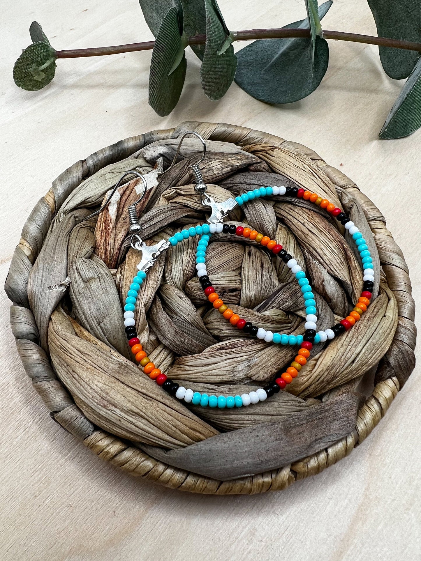 Turquoise Western Seed Bead Hoop Earrings | Western Jewelry | Western Earrings | Boho Earrings