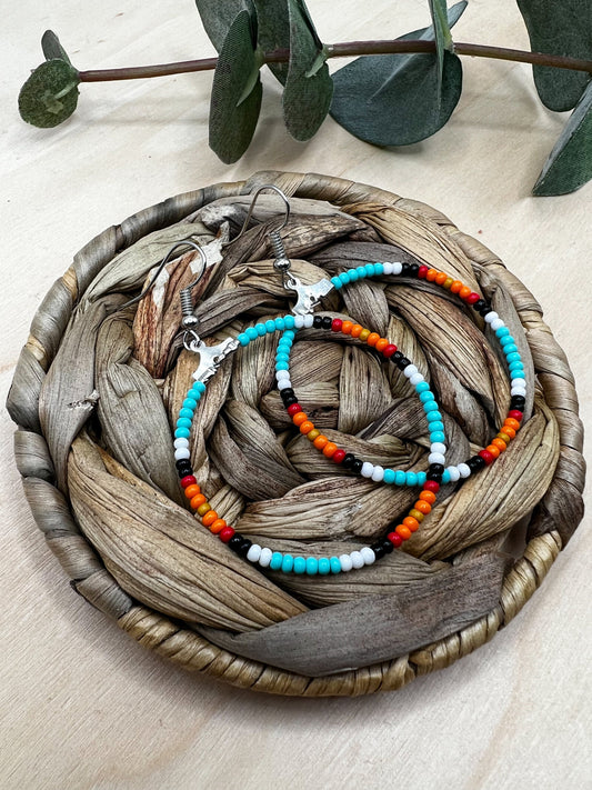 Turquoise Western Seed Bead Hoop Earrings | Western Jewelry | Western Earrings | Boho Earrings