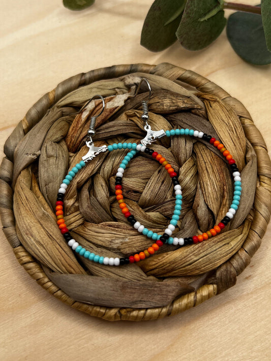 Turquoise Western Seed Bead Hoop Earrings | Western Jewelry | Western Earrings | Boho Earrings