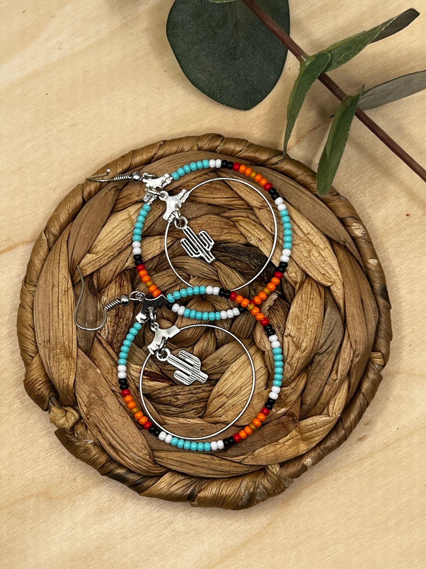 Cactus Aztec Western Style Hoop Earrings