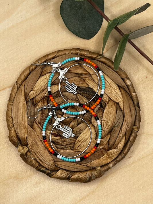 Cactus Aztec Western Style Hoop Earrings