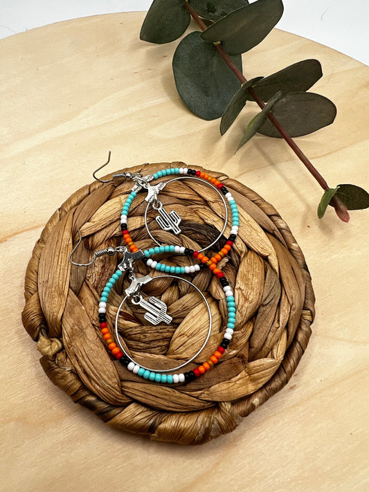 Cactus Aztec Western Style Hoop Earrings