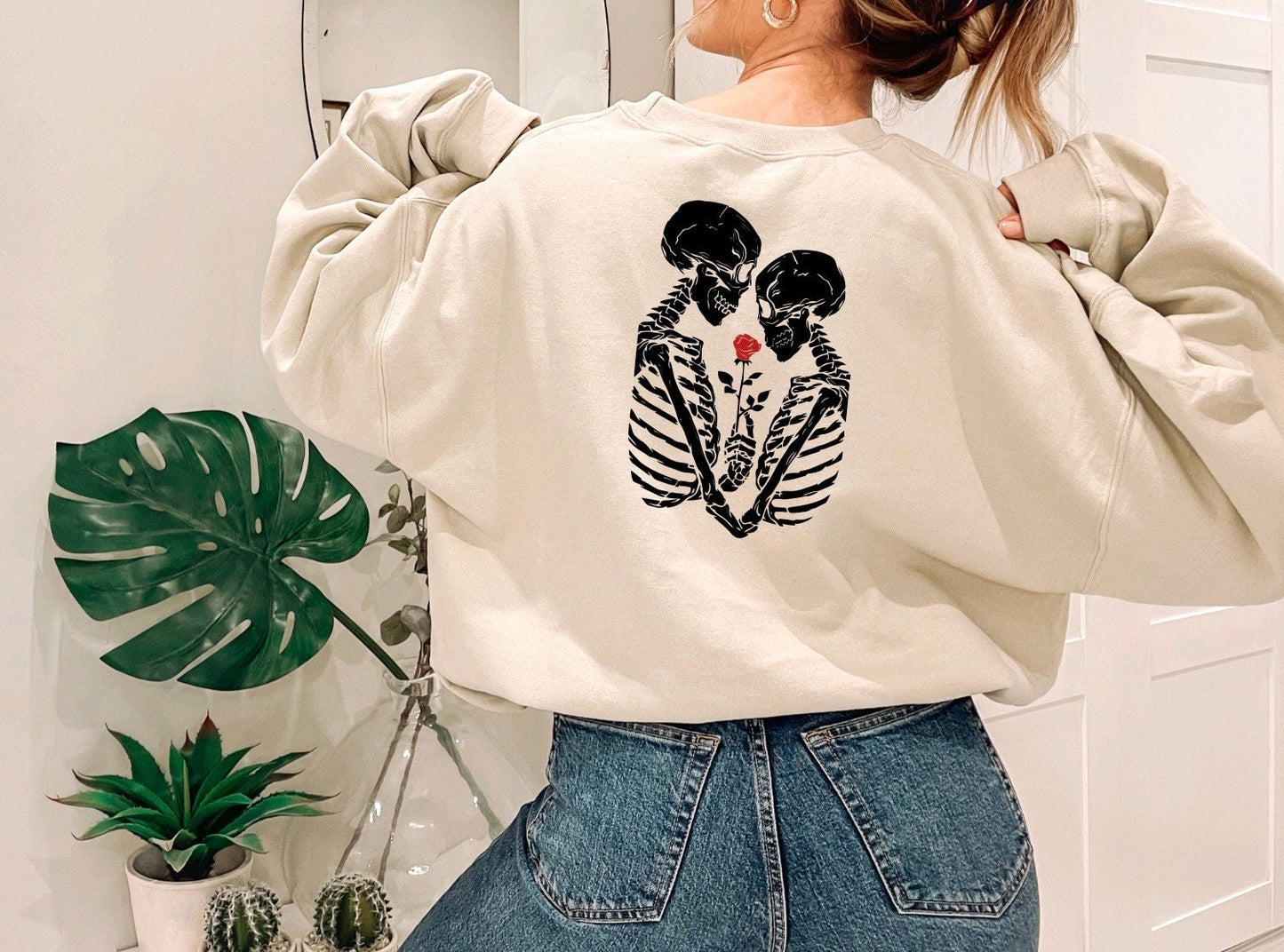 The Lovers Crewneck, Skeleton Crewneck, Skeleton Sweatshirt, Valentine Gift, Loose Fit Long Sleeve, For Her, For Him