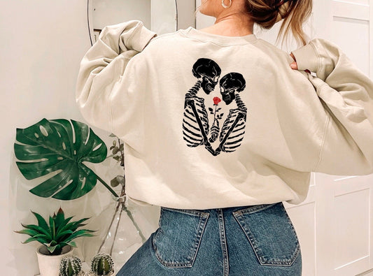 The Lovers Crewneck, Skeleton Crewneck, Skeleton Sweatshirt, Valentine Gift, Loose Fit Long Sleeve, For Her, For Him
