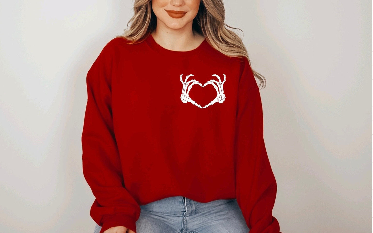Skeleton Hand Valentine Hand, Heart Crewneck, Heart Sweatshirt, Valentine Gift, Loose Fit Long Sleeve, For Her, For Him