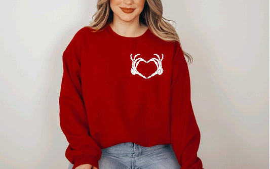Skeleton Hand Valentine Hand, Heart Crewneck, Heart Sweatshirt, Valentine Gift, Loose Fit Long Sleeve, For Her, For Him