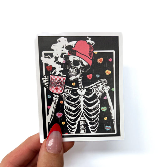Valentine's Skelly Drinking Coffee Sticker // Valentine Skeleton Drinking Coffee Sticker