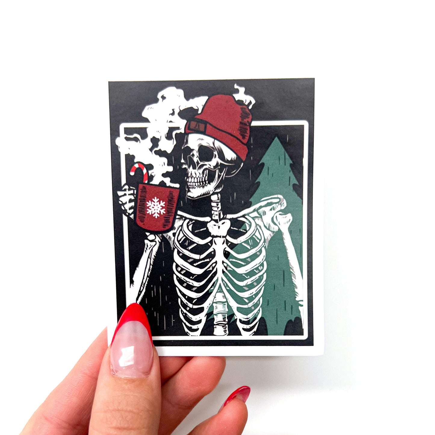 Christmas Skelly Drinking Coffee Sticker // Christmas Skeleton Drinking Coffee Sticker