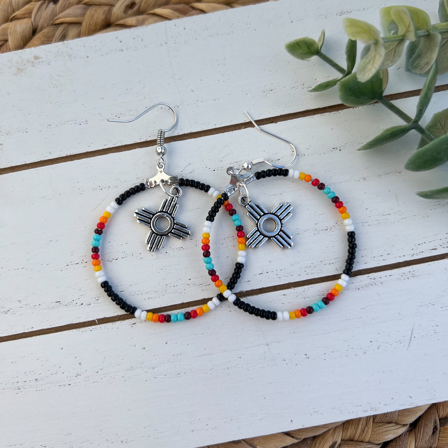 Black Aztec Western Seed Bead Hoop Earrings | Western Jewelry | Western Earrings | Boho Earrings | Rodeo Season