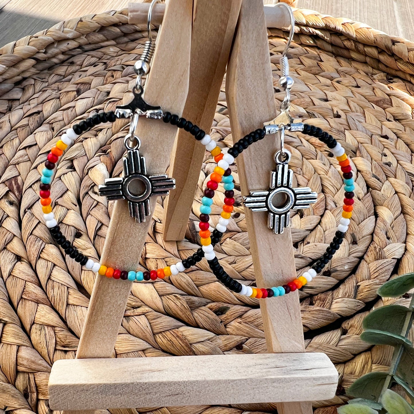 Black Aztec Western Seed Bead Hoop Earrings | Western Jewelry | Western Earrings | Boho Earrings | Rodeo Season