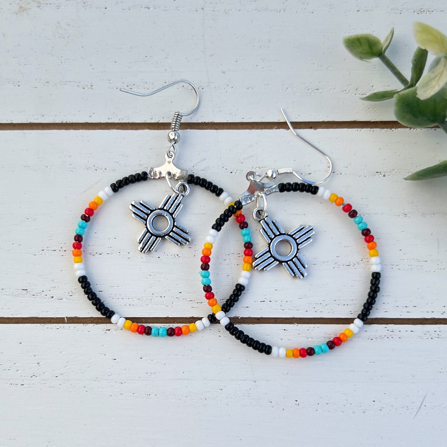 Black Aztec Western Seed Bead Hoop Earrings | Western Jewelry | Western Earrings | Boho Earrings | Rodeo Season