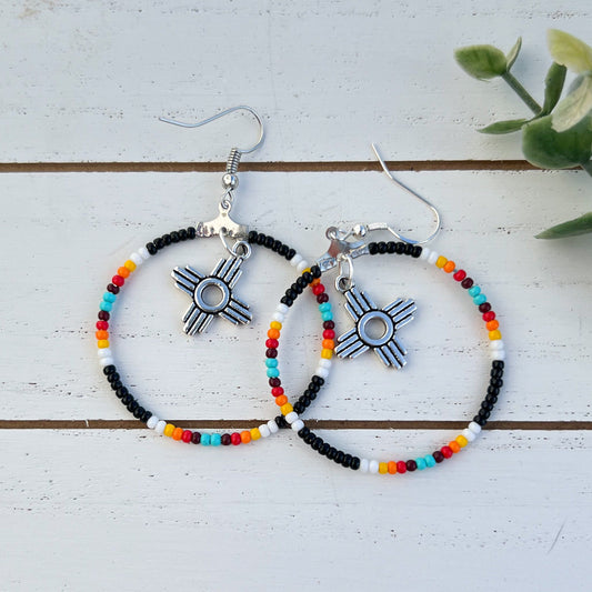 Black Aztec Western Seed Bead Hoop Earrings | Western Jewelry | Western Earrings | Boho Earrings | Rodeo Season