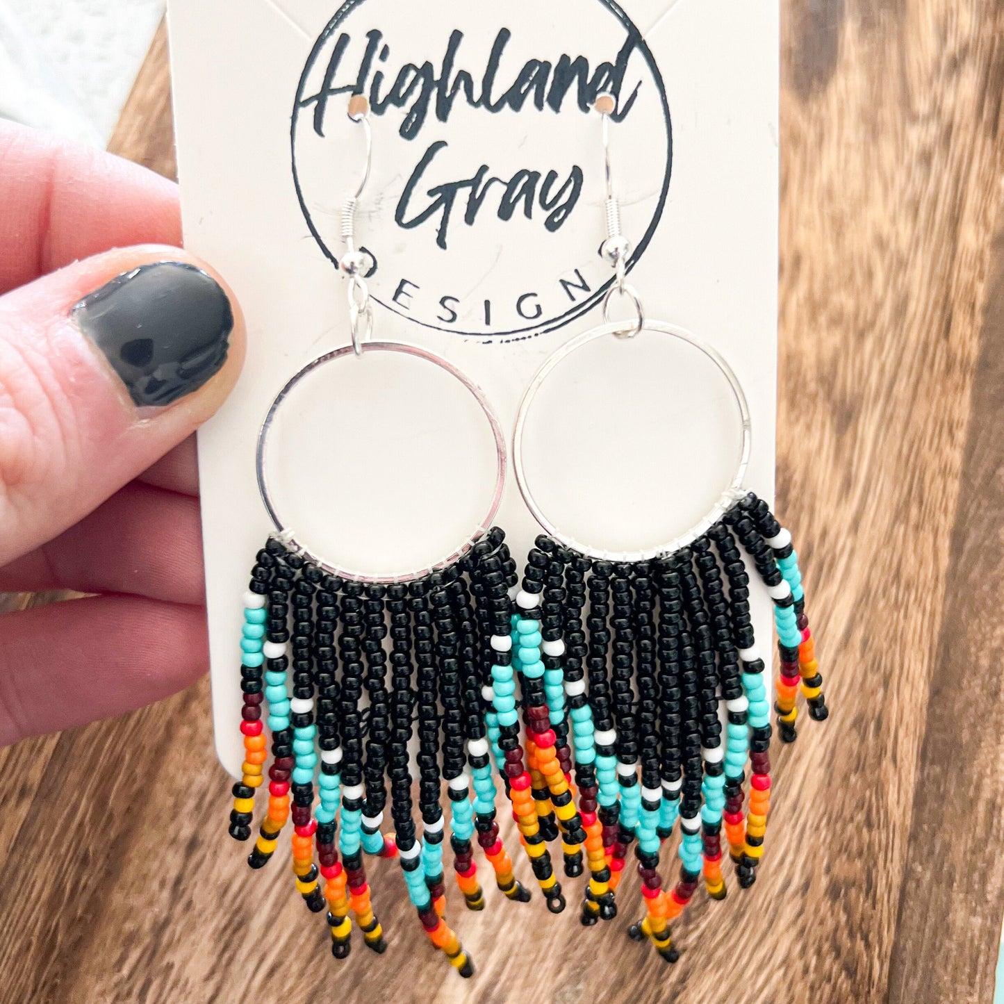 Boho Western Aztec Seed Beaded Fringe Earrings | Long Drop Dangle Earrings | Rodeo Earrings | Western Statement Earrings