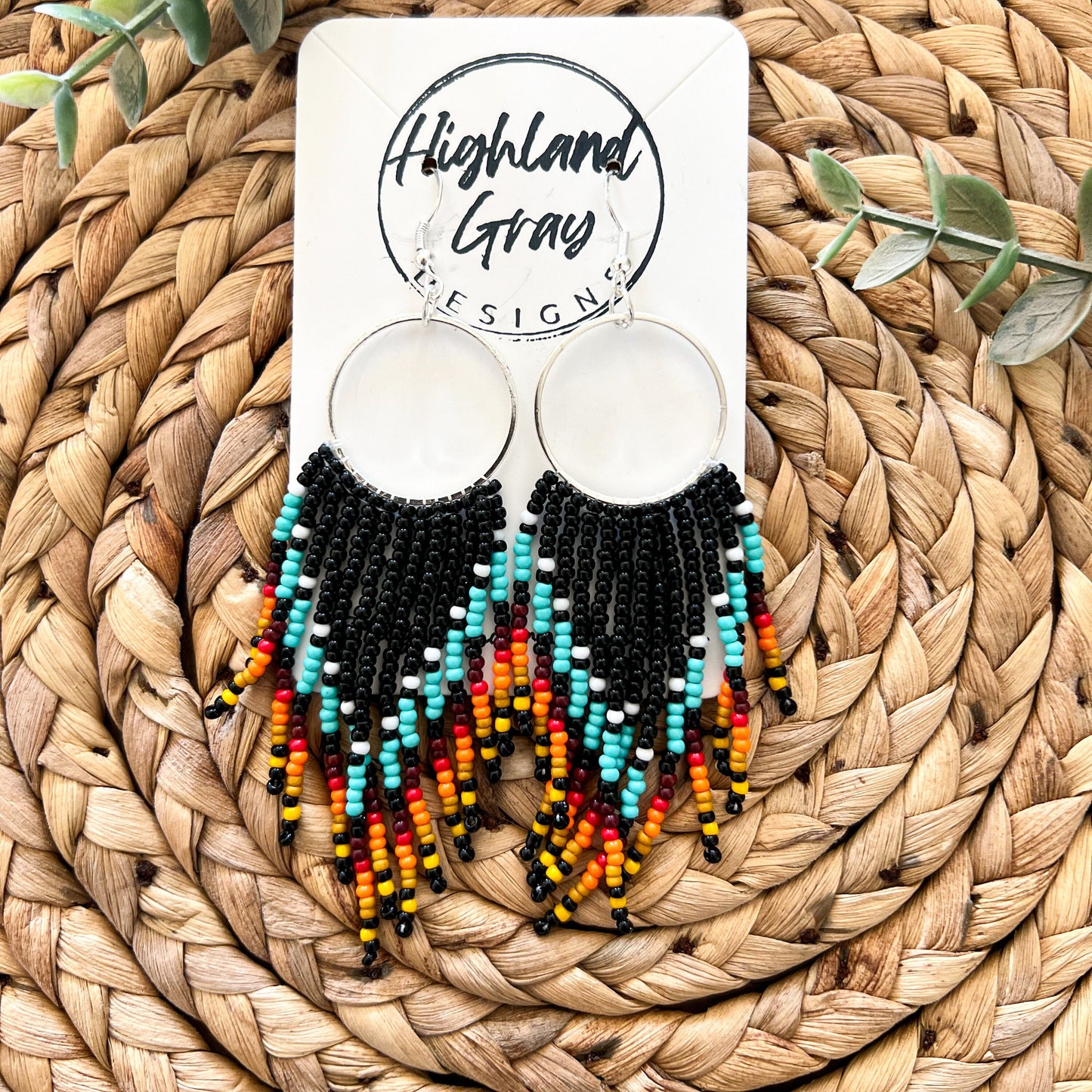 Boho Western Aztec Seed Beaded Fringe Earrings | Long Drop Dangle Earrings | Rodeo Earrings | Western Statement Earrings